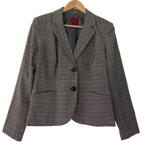 Women's Size 14 Blazer Jacket Gray Glen 25 Plaid Lined 2 Button 212 Collection - Picture 1 of 7